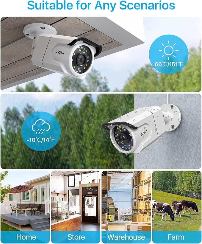 ZOSI 8CH 4K PoE Security Camera System,4pcs 8MP Outdoor Indoor PoE Cameras,Color Night Vision,Human Detection,Spotlight Siren,One-Way Audio,4K 8Channel CCTV NVR with 2TB HDD for Home 24/7 Recording
