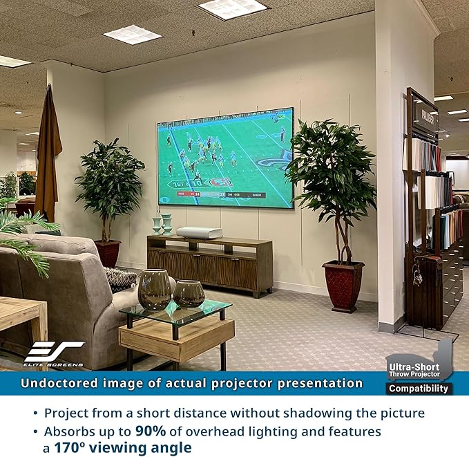 Elite Screens 115 inch UST ALR Projector Screen 16:9 4K 90% Ceiling Ambient Light Rejecting Edge Free Fixed Frame Grey Projector Screen Indoor Movie Screen Home Theater - Aeon CLR 3 AR115H-CLR3