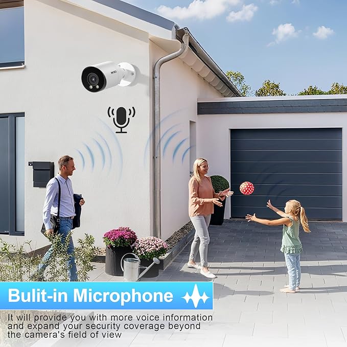 8MP AI IP PoE Camera, Bullet Security Surveillance Camera Outdoor IP67, Face Detection, Human &Vehicle Detection, 2.8mm Lens Wide Angle 110 °, Built-in Mic, Night Vision 100ft, INB8BR49E