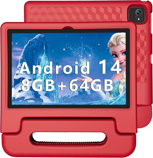 Kids Tablet, 10 inch Android 14 Tablet for Kids, 8GB RAM 64GB ROM Octa-Core Fast-Charging Battery Toddler Tablets with Shockproof Case, Bluetooth, WiFi, Parental Control, Dual Camera, GPS