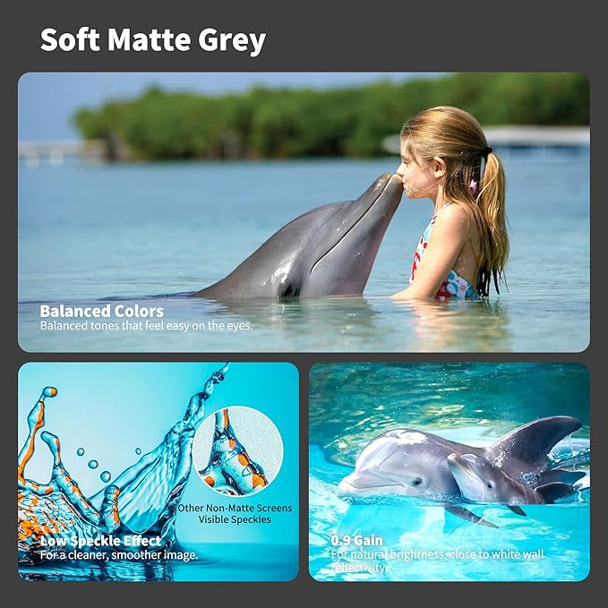QuadraArc Motorized Drop Down Projector Screen 16:9 Gray Fabric, Wall & Ceiling Mount, Electric Pull Down Screen with Remote Control, Compatible with All Projectors 100"