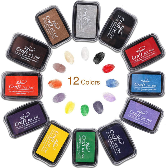 Fstaor Craft Large Ink Pad for Rubber Stamps, Non-Toxic Washable Safe Stamp Pads for Kids, Ink Pads Permanent for Paper Wood Fabric (Pack of 12)