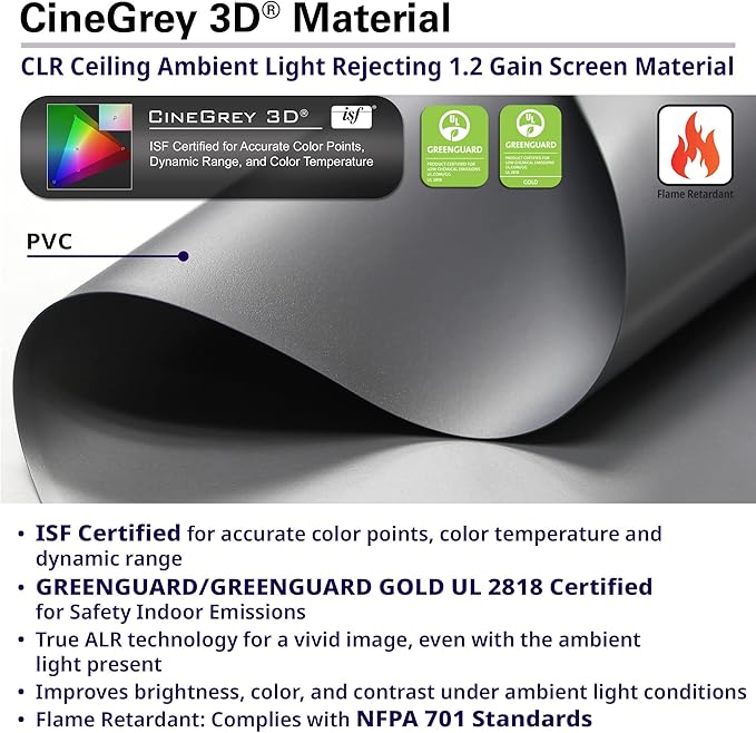 Elite Screens Aeon CineGrey 3D, 100" Fixed Frame CLR/ALR Projector Screen 16:9, Standard Throw Projection, Edge Free Ceiling & Ambient Light Rejecting, Wall-Mounted, for Movie Home Theater, AR100DHD3