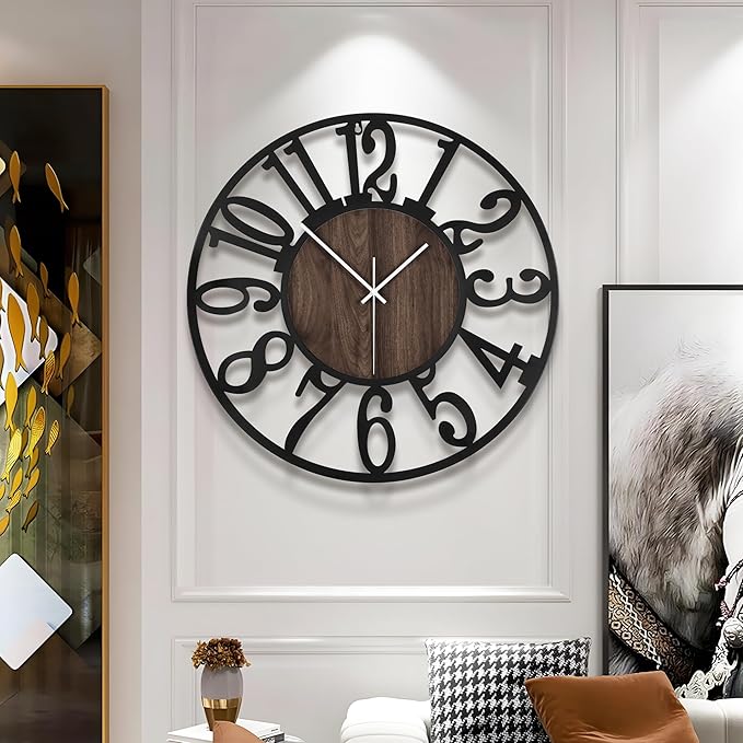 Large Wall Clock for Living Room Decor, 20 Inch Non Ticking Silent, Battery Operated Modern Vintage Oversized Wall Clock for Bedroom Kitchen