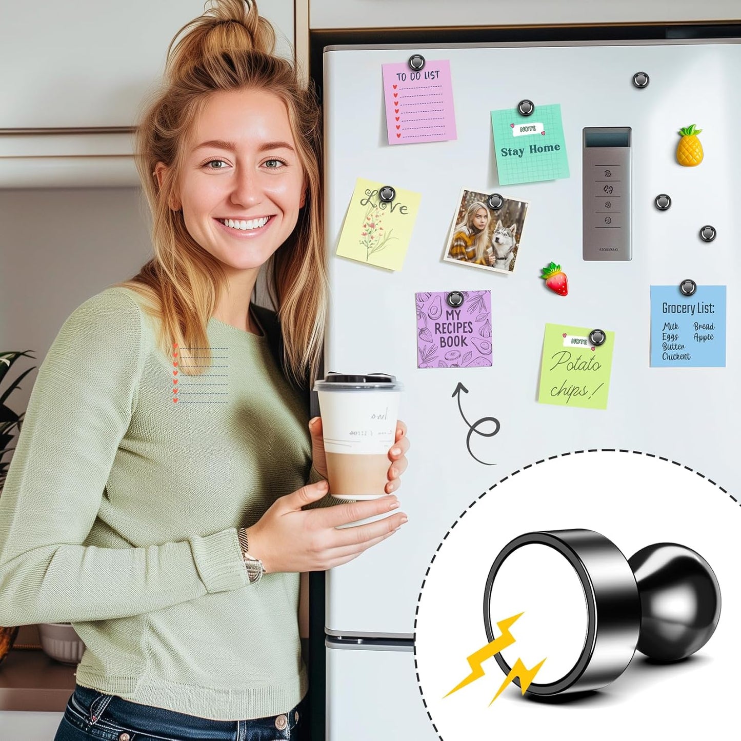 FINDMAG 14 PCS Black Fridge Magnets, Small and Strong Whiteboard Magnets for Office, Home, Locker Accessories, Map Decorative