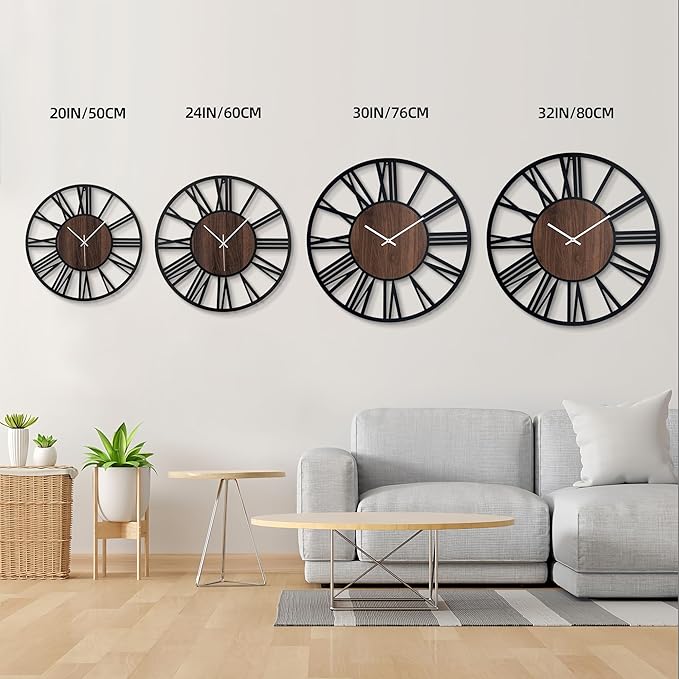 32 Inch Large Metal Wall Clock with Voice and Light Sensor Night Light, Glow in The Dark Non-Ticking Silent Battery Operated Decorative Oversized Wall Clock for Bedroom Living Room Decor
