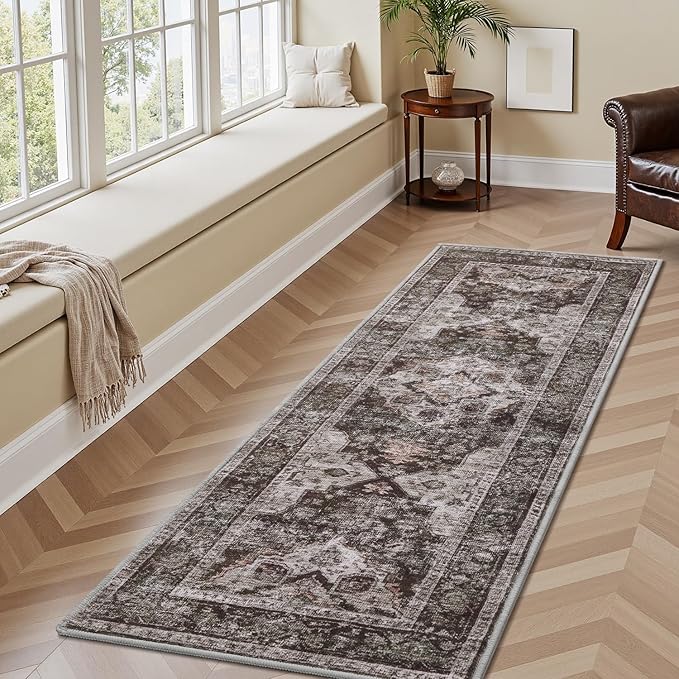 AMOAMI-2X3 Small Rug-Washable Rugs Entryway Mat Indoor-Soft Vintage Non Slip Rugs for Kitchen Laundry Room Bathroom Brick/Brown Decorative Accent Rug for in Front of Sink 24 Inch x36 Inch