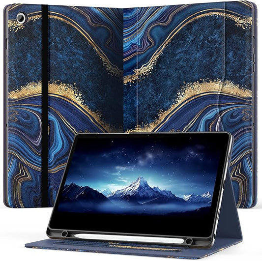 OKP Case for Samsug Galaxy Tab A9+ Plus 11 inch 2024(SM-X210/X216/X218), PU Leather Folio Cover with Multi-Angle Stand//Pen Holder, Auto Wake/Sleep Case for Galaxy A9+ 11" Tablet (Marble Oceanblue)