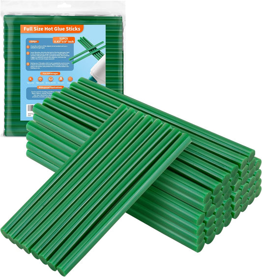 Green hot Glue Sticks Full Size 0.43â Dia x 8â Long, 52 pcs Hot melt Adhesive Glue Sticks, All-Purpose Colored Glue Gun Sticks for Christmas Decoration DIY Crafts Arts School Repair Bonding