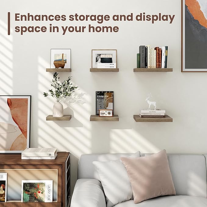 Fun Memories Floating Shelves for Wall - 9 Inch Square Shelves with Invisible Brackets, Small Wall Shelf for Living Room, Bathroom, Bedroom, and Kitchen Decor，Set of 3