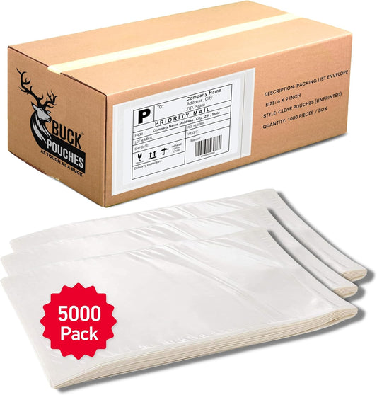 5000 Pack 6"x9" Shipping Label Sleeves – Clear Self-Adhesive Packing Slip Pouches, Waterproof Packing List Envelopes – Ideal for Shipping Documents, Mailing Labels, Invoices & Packing Slips