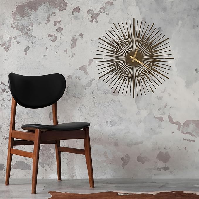 Sun Rays Wall Clock, Large Metal Decorative Wall Clock, Modern Minimalist Wall Decor (Bronze, Small)