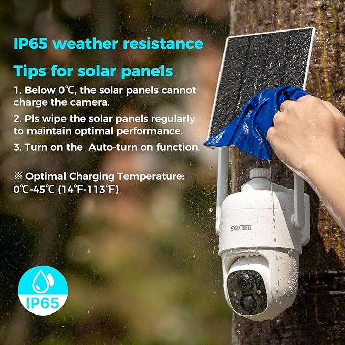 Sovmiku CQ1 AI 2K Solar Security Camera Wireless Outdoor, Battery Powered Cam, Two-Way Audio,PIR Motion Detection, Easy to Setup, Pan/Tilt 360° View,Color Night Vision,Audible Flashlight Siren,SD Slot