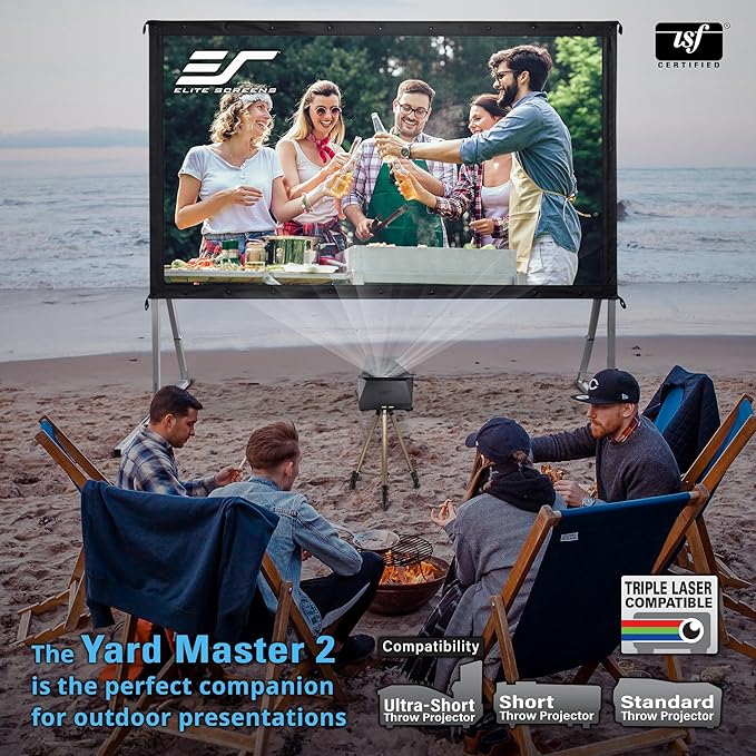 Elite Screens Yard Master 2, 120 inch Outdoor Projector Screen with Stand 16:9, 8K 4K Ultra HD 3D Fast Folding Portable Movie Theater Cinema 120" Indoor Foldable Easy Snap Projection Screen, OMS120H2