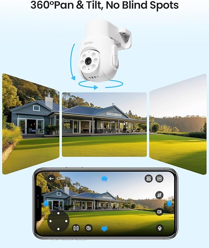 ZOSI 5MP Wired Security Camera System, 8pcs 1080p Pan/Tilt 360°View Weatherproof Camera,One Way Audio, AI Human Vehicle Detection,Night Vision, H.265+ 8CH DVR with 1TB Hard Drive for 24/7 Recording