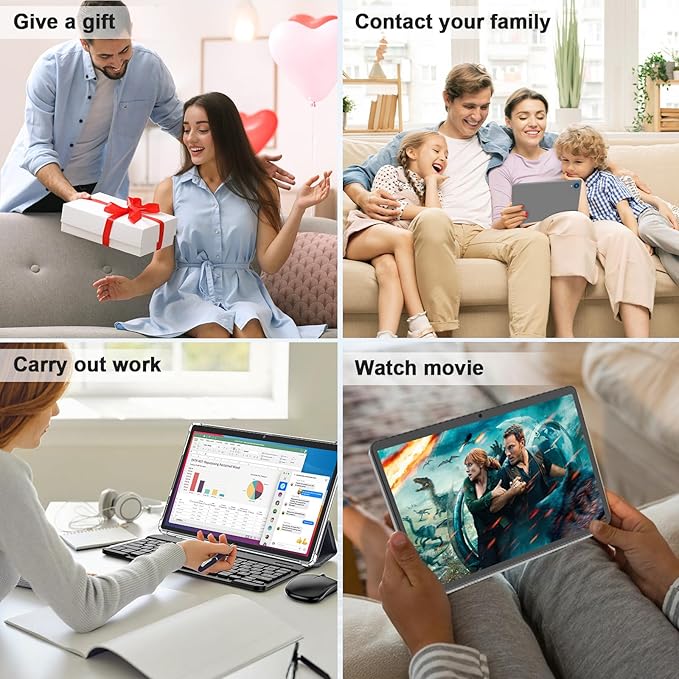Android 15 tablet with keyboard, 26GB RAM+256GB ROM(2TB Expand), 10 inch tablet with 8000mAh Battery, 2.4G/5G WiFi, BT 5.0, 5MP+13MP Dual Camera, Gemini AI, Octa-core, Mouse, Stylus, Case(Silver Case)