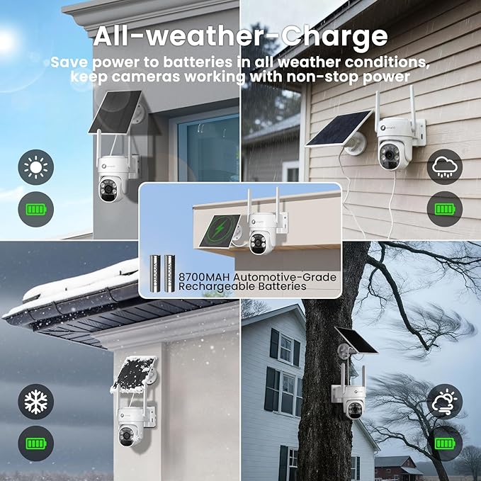 xmartO QHD Wire-Free Solar Security Camera Outdoor/Indoor Wireless, 5G Dual Band WiFi6, Pan Tilt Zoom, Long-Lasting Solar Battery Home Camera