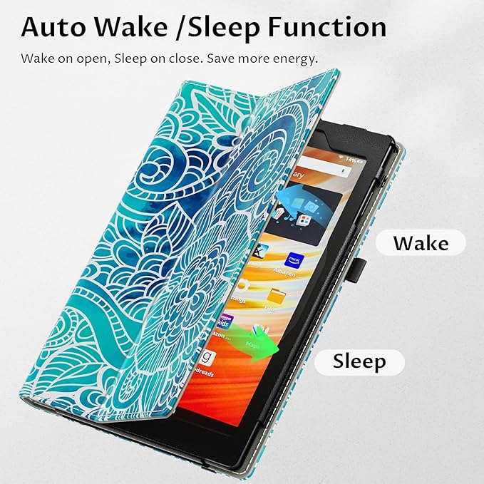 VORI Case for All-New Amazon Kindle Fire HD 10 Tablet (13th/11th Generation 2023/2021 Release) and Fire HD 10 Plus - Slim Folding Stand Folio Cover with Auto Wake/Sleep & Hand Strap, Abstract Floral