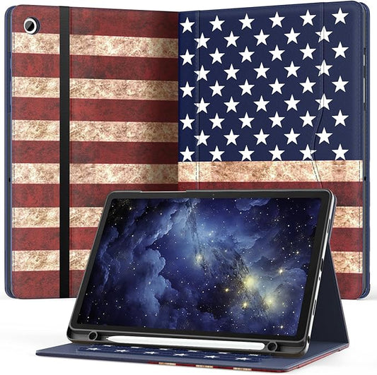OKP Case for Samsug Galaxy Tab A9+ Plus 11 inch 2024(SM-X210/X216/X218), PU Leather Folio Cover with Multi-Angle Stand//Pen Holder, Auto Wake/Sleep Case for Galaxy A9+ 11" Tablet (Flag)