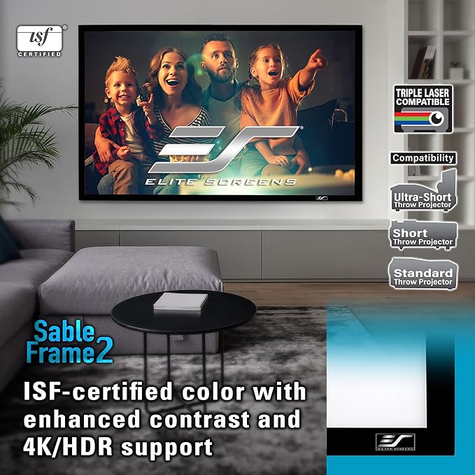 Elite Screens Sable Frame 2, 165-Inch Fixed Frame Projector Screen, 16:9 8K/4K Ultra HD & Active 3D Ready, ISF-Certified Material, Ideal for Home Theater, Office, and Indoor Presentations, ER165WH2