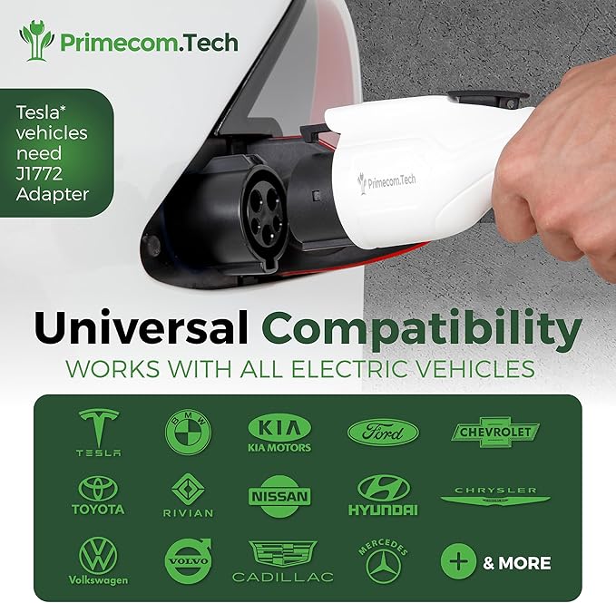 PRIMECOM Level 2 Electric Vehicle (EV) Charger (220V / 240Volt, 16Amp) Portable EVSE Smart Electric Car Charger, 30', 40', and 50 Feet Lengths (NEMA 6-20P, 35 Feet)