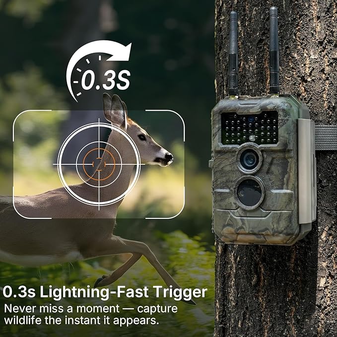 GardePro E6+ WiFi Trail Camera (Non-Cellular), 64MP Game Camera with Dual Antennas & 165 ft WiFi Range, No Glow Night Vision, Motion Activated