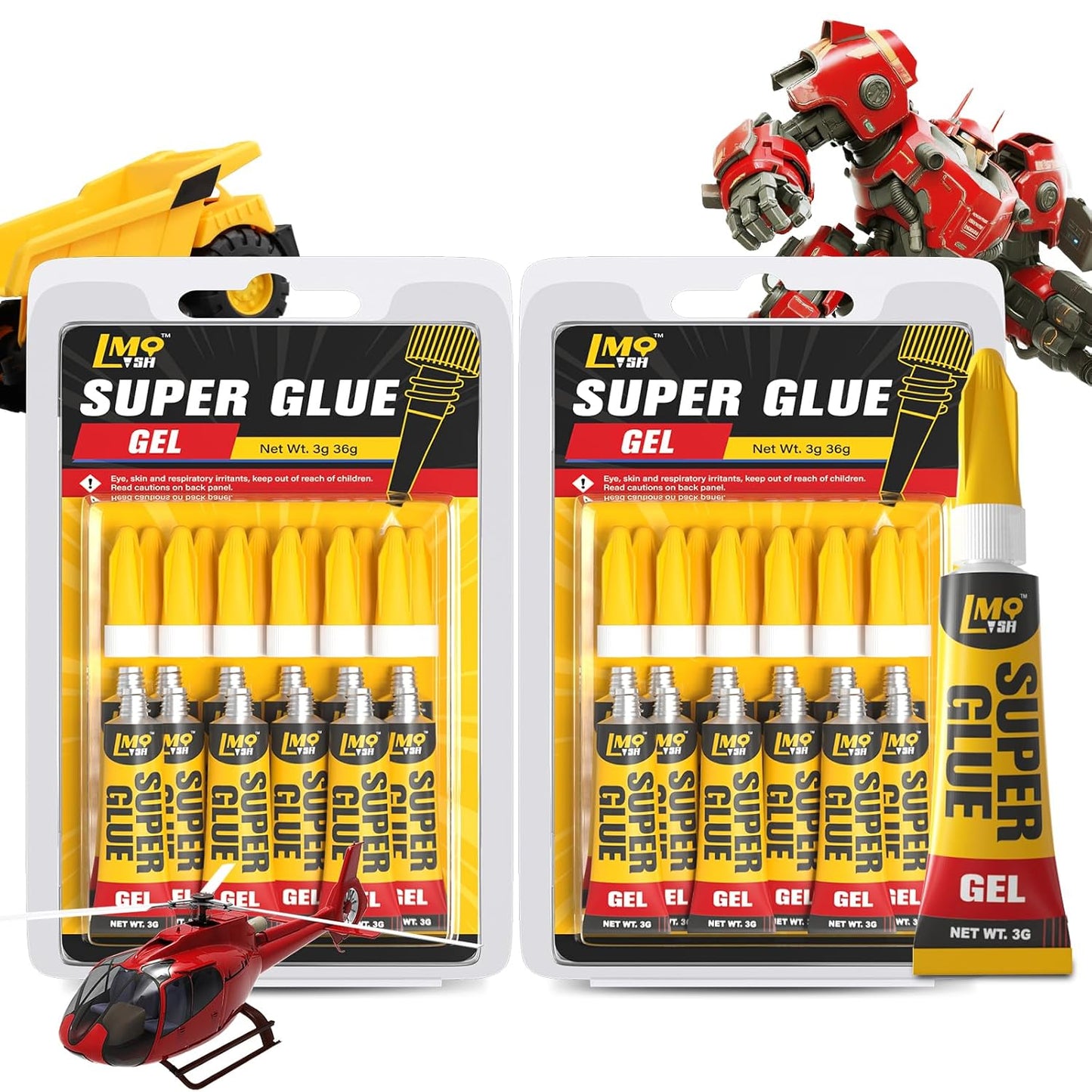 Super Glue Gel Clear, 24Ã3g All Purpose Strong Bond Single Use Heavy Duty CA Glue, Instant Cyanoacrylate Adhesive Multipack for Plastic Ceramic Glass Jewelry Metal Fletching Wood Porcelain Aquarium