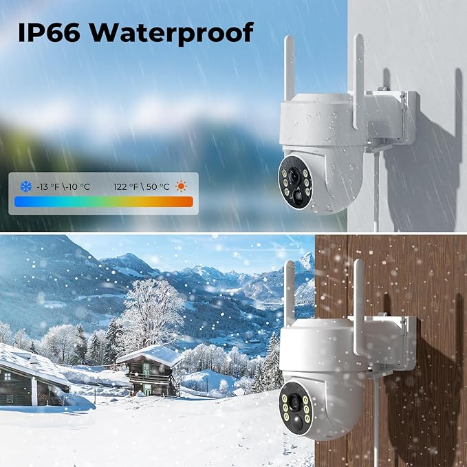 Camcamp Security Cameras Wireless Outdoor, Solar Powered Wireless Security Camera System, 2K PTZ, Color Night Vision, PIR Motion Detection, App Alert, 2-Way Talk, IP66 Waterproof