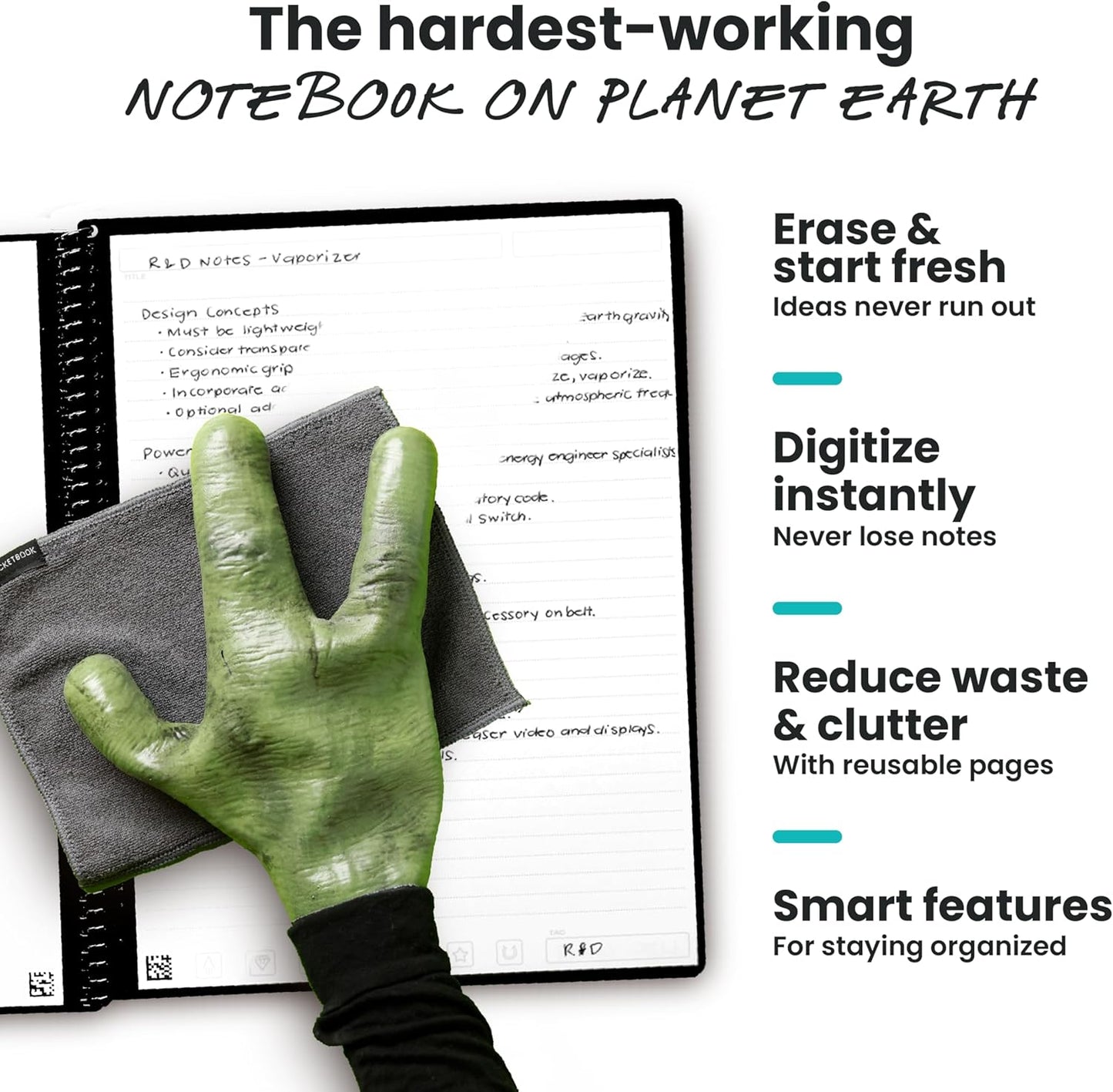 Rocketbook New Core Reusable Spiral Notebook, Executive Size 6x8.8, Green - Lined Pages, App-Connected, Erasable, Durable Cover, Ideal for School, Work, and Creative Projects