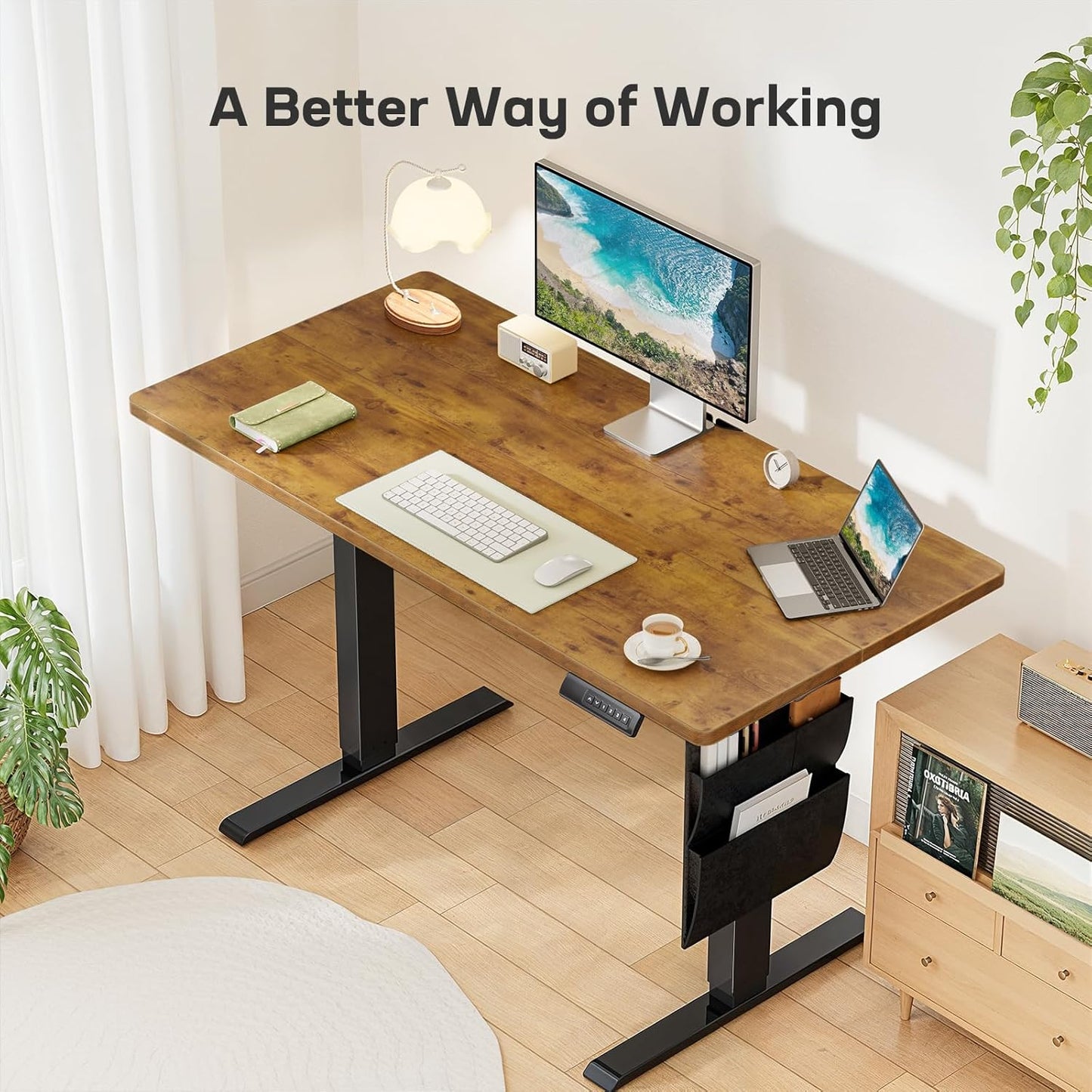 Marsail 48x24 Electric Standing Desk - Adjustable Height Computer Desk with Memory Presets, Storage Bag & Cable Management for Home Office & Gaming Workstations