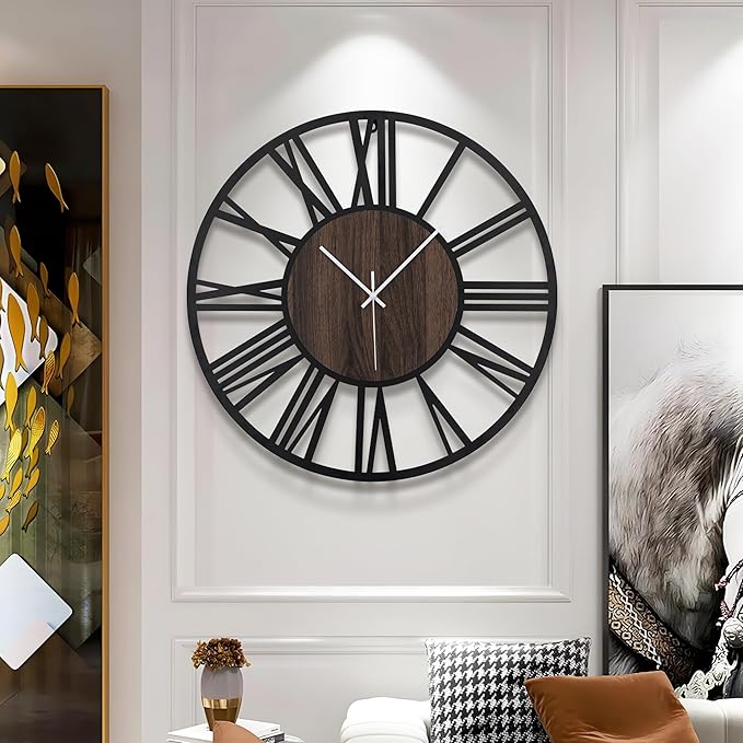 Large Wall Clock for Living Room Decor, 20 Inch Non Ticking Silent, Battery Operated Modern Vintage Oversized Wall Clock for Bedroom Kitchen