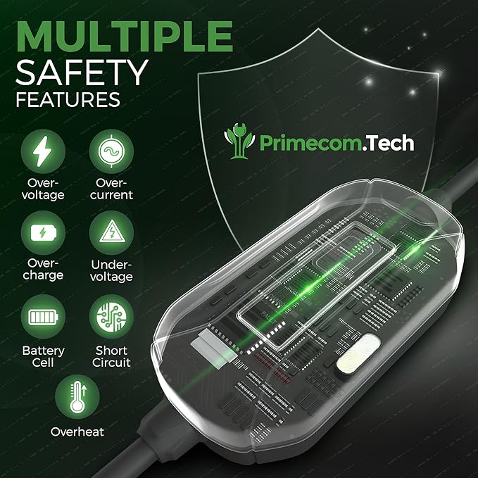 PRIMECOM Level 2 Electric Vehicle (EV) Charger (220V / 240Volt, 16Amp) Portable EVSE Smart Electric Car Charger, 30', 40', and 50 Feet Lengths (NEMA 10-30P, 40 Feet)