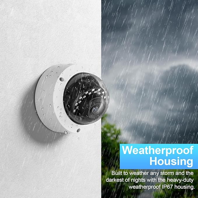 5MP Security PoE Camera, Outdoor Dome IP Surveillance Camera IK10, Built-in Mic, 2.8mm Lens Wide Angle 110°, Night Vision 100ft, Human&Vehicle Detection, No PT Supported, IND5GR54A (White)
