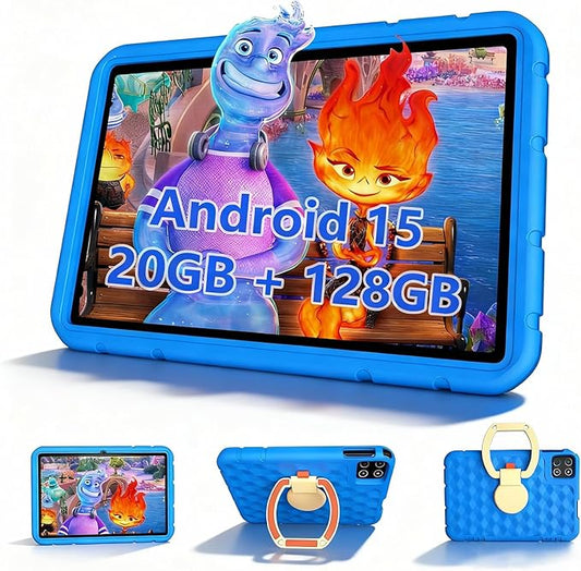 Kids Tablet, 10 inch Android 15 Tablet for Kids, 20GB RAM 128GB ROM Octa-Core 6000mAh Battery Childs Tablets with Shockproof Case, Bluetooth, WiFi, Parental Control, Dual Camera, GPS