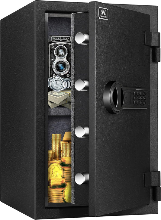 TIGERKING Fireproof Safe, 1.8 Cubic Feet Large Steel Digital Safe Box with Code Button Keypad, Heavy Duty Safe for Home and Office