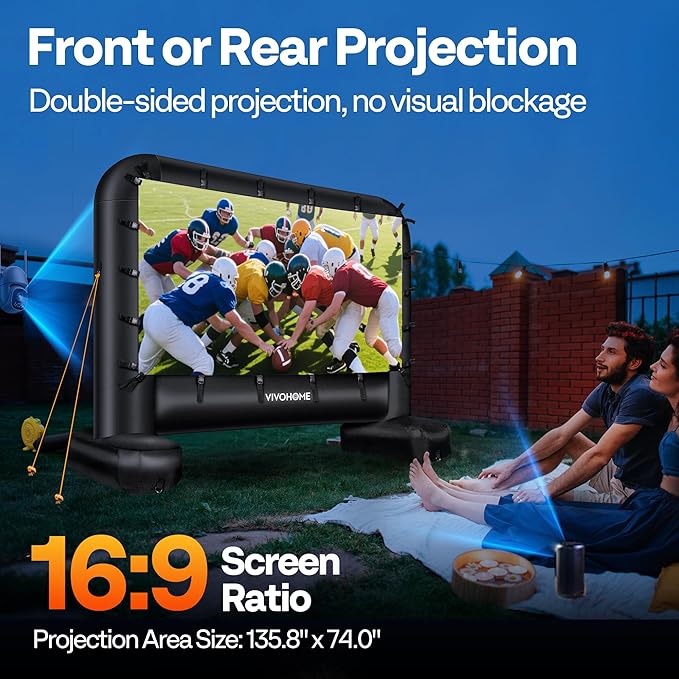 VIVOHOME 16 FT Inflatable Projector Screen for Outside, Blow Up Movie Screen Outdoor Use, Mega Large TV Screen with Carry Bag for Backyard, Tube Leg Support