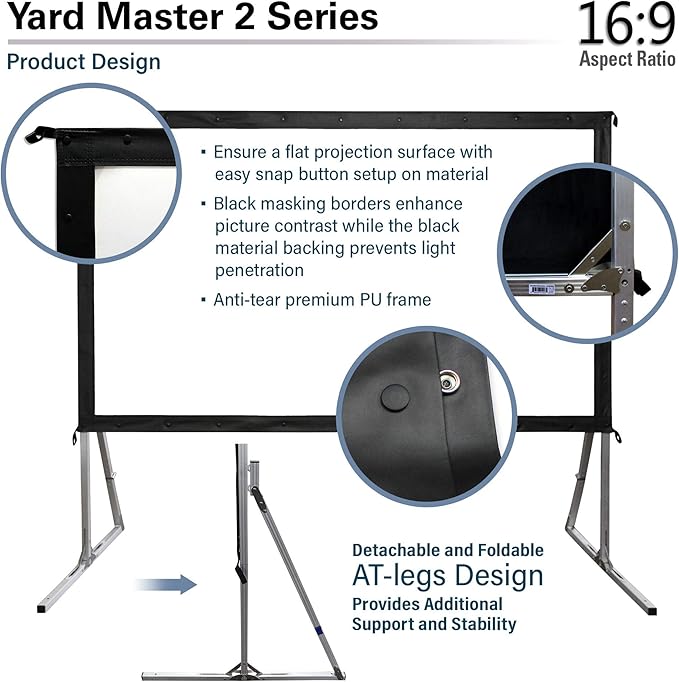 Elite Screens Yard Master 2, 90 inch Outdoor Projector Screen with Stand 16:9, 8K 4K Ultra HD 3D Fast Folding Portable Movie Theater Cinema 90" Indoor Foldable Easy Snap Projection Screen, OMS90H2