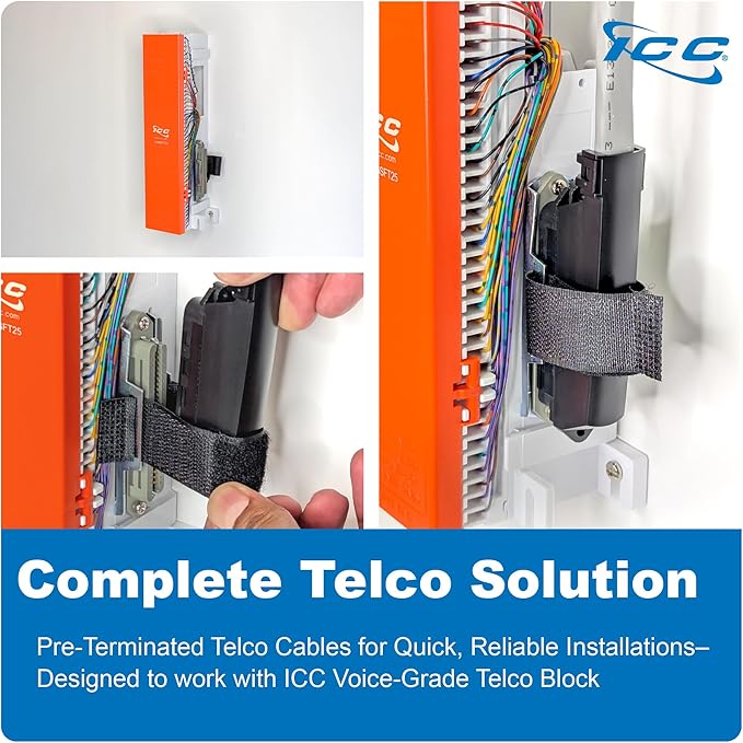 ICC Male to Male 25 Pair Telco Cable 25ft - Cat3 24AWG, 100% Solid Pure Copper, Gray Riser CMR Cable with 90 Degree 50 Pin Telco Connector for Voice and Low Data PBX Applications, 25 Feet