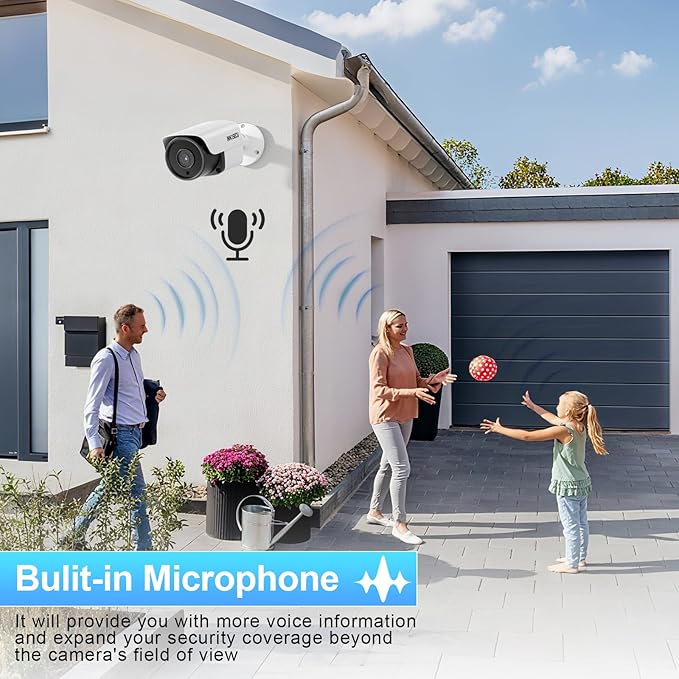 UltraHD 8MP Bullet PoE Camera, 4K Real-Time @30fps IP Security Camera, Built in Microphone, Human & Vehicle Detection, Outdoor Waterproof IP67, 2.8mm Lens with Wide Angle 110°, INB8VR37E