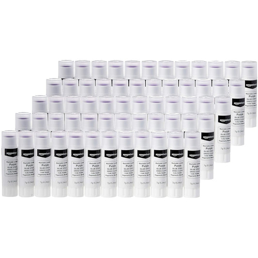 Amazon Basics Purple Washable School Glue, Dries Clear, 0.24-oz. Sticks, 8 Pack of 60, 480 Count Total