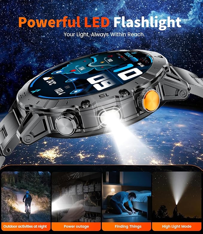 Smart Watches for Men 1000mAh Battery/Flashlight/3 Straps, 1.7" Ultra HD Screen Outdoor Smartwatch with 111 Sports Modes, Heart Rate/Sleep/Calorie Monitor, 5ATM Waterproof Fitness Tracker Android iOS