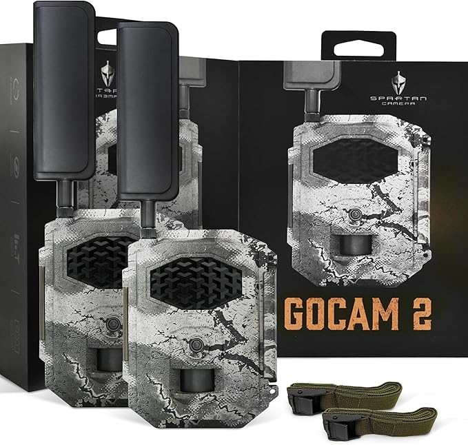 Spartan Camera GoCam2 Cellular-2 Pack, APP Control Trail Camera, 4G LTE, 1080P Video, FHD Photos, No Glow, Night Vision, Motion Activated, IP65 Water Resistant (Spartan Areus, Multi-Carrier)