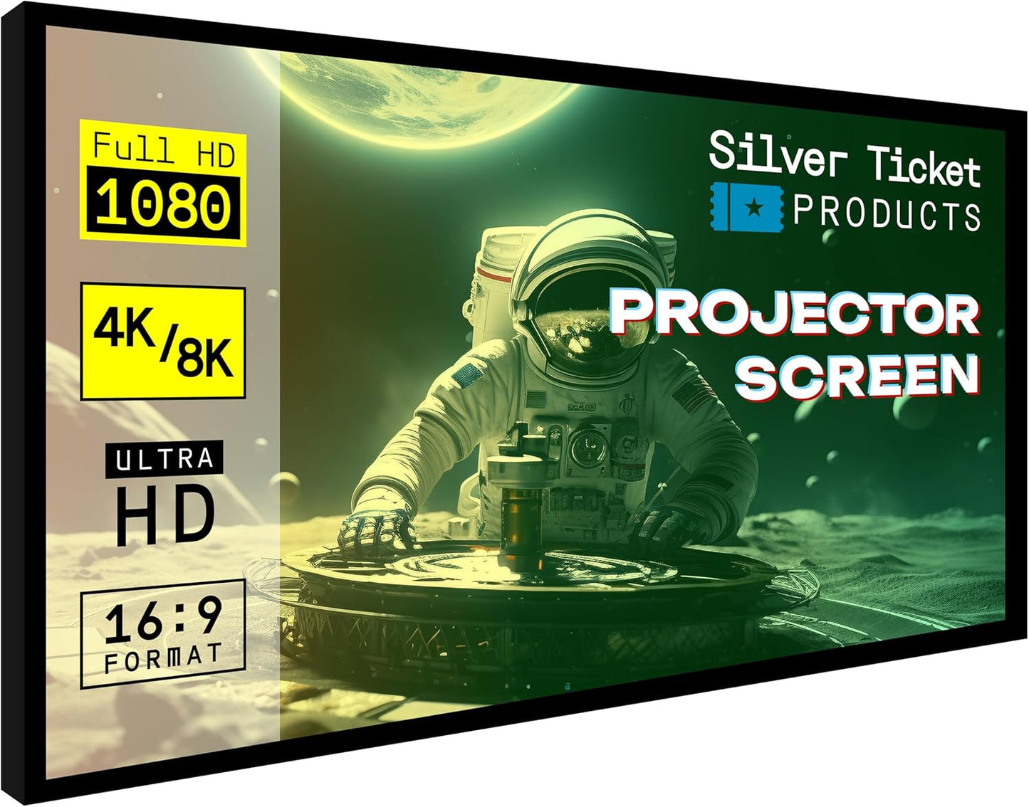 Silver Ticket Products STR Series 6 Piece Home Theater Fixed Frame 4K / 8K Ultra HD, HDTV, HDR & Active 3D Movie Projection Screen, 16:9 Format, 128" Diagonal, White Material STR-169128