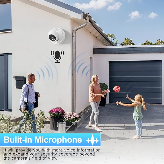 5MP PoE Camera, IP Dome Surveillance Camera Outdoor Indoor, Waterproof IP67, Smart Dual Light Color Night Vision Built-in Mic, 2.8mm Lens Wide Angle 110°, Human/Vehicle Detection, IND5GD97S