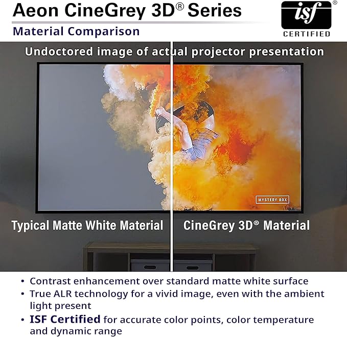 Elite Screens Aeon CineGrey 3D, 100" Fixed Frame CLR/ALR Projector Screen 16:9, Standard Throw Projection, Edge Free Ceiling & Ambient Light Rejecting, Wall-Mounted, for Movie Home Theater, AR100DHD3