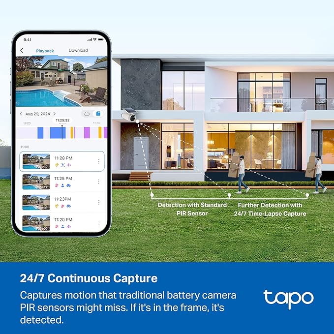 Tapo 4K Outdoor Battery Camera Wireless, Security Camera with Integrated Solar Panel, Person/Vehicle/Pet Detection, Works w/Alexa & Google Assistant, Color Night Vision, SD/Cloud Storage, C465