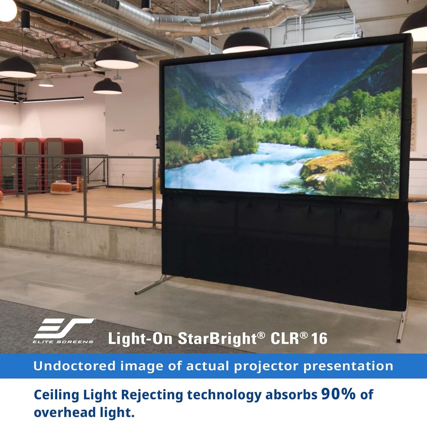 Elite Screens 122" Portable Projector Screen with Stand, Folding Frame, ALR/CLR Ceiling Light Rejecting, Indoor Use, LPS123H-SBCLR16