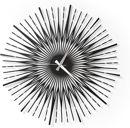 Sun Rays Wall Clock, Large Metal Decorative Wall Clock, Modern Minimalist Wall Decor (Black, Large)