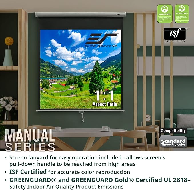 Elite Screens Manual Series, 100-INCH 16:9, Pull Down Manual Projector Screen with AUTO Lock, Movie Home Theater 8K / 4K Ultra HD 3D Ready, 2-Year Warranty (170" / 1:1)