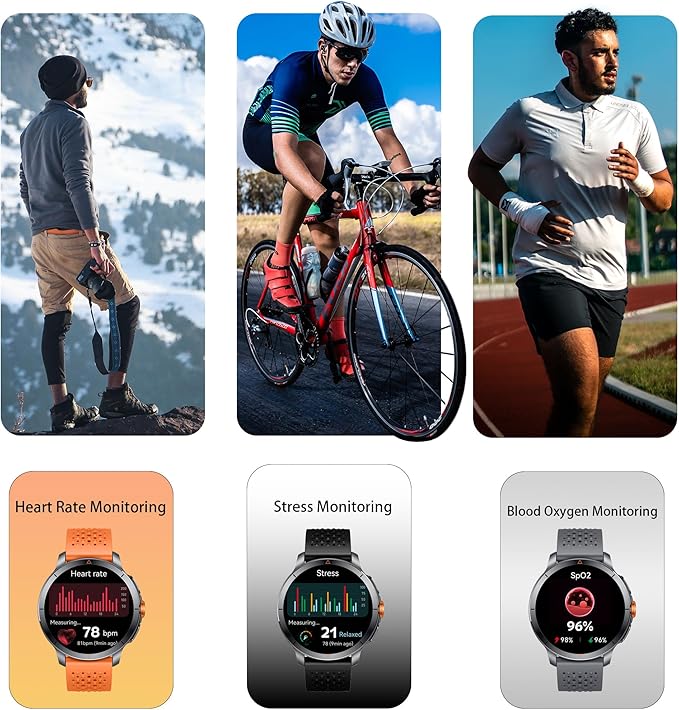 Smart Watch for Men (Answer/Make Call), Built-in GPS, Compass, 1.60" AMOLED, 5ATM Waterproof, Heart Rate SpO2 Sleep Monitor, iPhone Android - Black